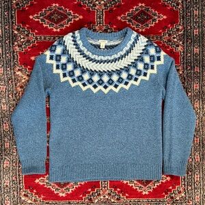 LL BEAN Classic Rag Wool Sweater, Crewneck Fair Isle